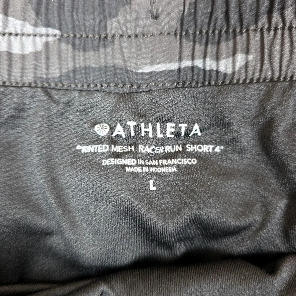 Athleta Shorts Womens Large Black Camo Printed Mesh Racer Run Lined Running 4 In - Picture 2 of 13